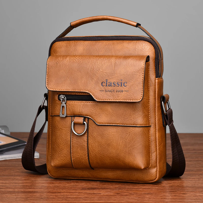 LINDA! EM COURO - Bolsa transversal masculina de COURO DE LUXO, de ombro, de negócios, grande capacidade, bolsa lateral tipo carteiro