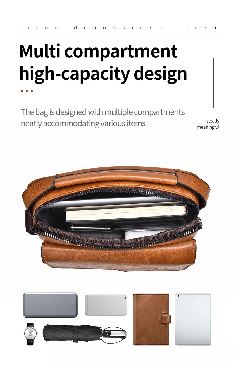 LINDA! EM COURO - Bolsa transversal masculina de COURO DE LUXO, de ombro, de negócios, grande capacidade, bolsa lateral tipo carteiro