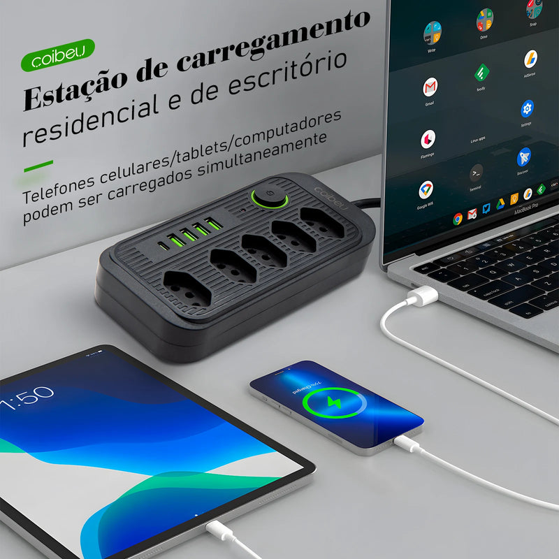 Tomada de extensão, filtro de linha, extensão de energia, soquete USB, plugue, plugue de água, filtro de linha do Brasil, 100-220 V, 10 A