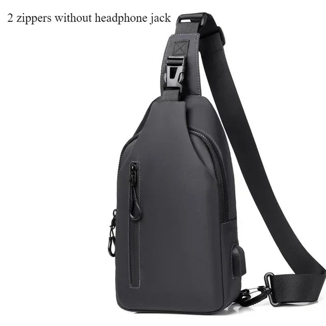 Bolsa de ombro masculina multifuncional antifurto com USB, transversal, transversal, para viagem, bolsa de peito, mochila mensageiro