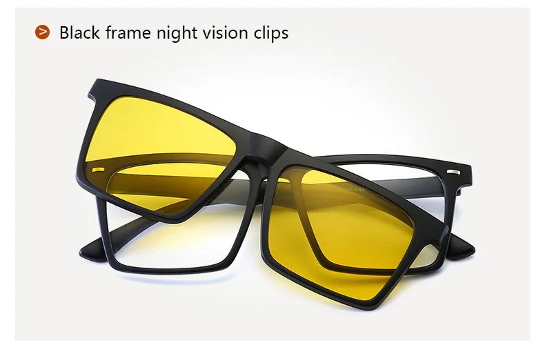 Óculos de sol polarizados magnéticos para miopia, UNISEX, com clipe, armação quadrada, 6 em 1, -0,5 a -10