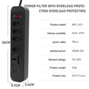 Tomada de extensão, filtro de linha, extensão de energia, soquete USB, plugue, plugue de água, filtro de linha do Brasil, 100-220 V, 10 A