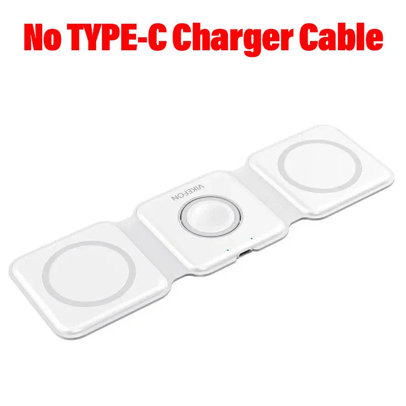 3 em 1 Carregador magnético sem fio Pad Stand dobrável para iPhone 15 14 13 12 11 Apple Watch AirPods 15W Estação de carregamento rápido