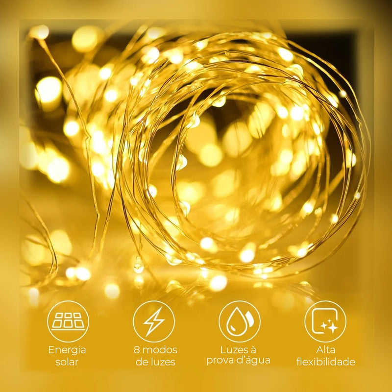 Corda de Luzes, carregamento solar, LED à Prova d'Água Ar Livre 22m 200 LED Light