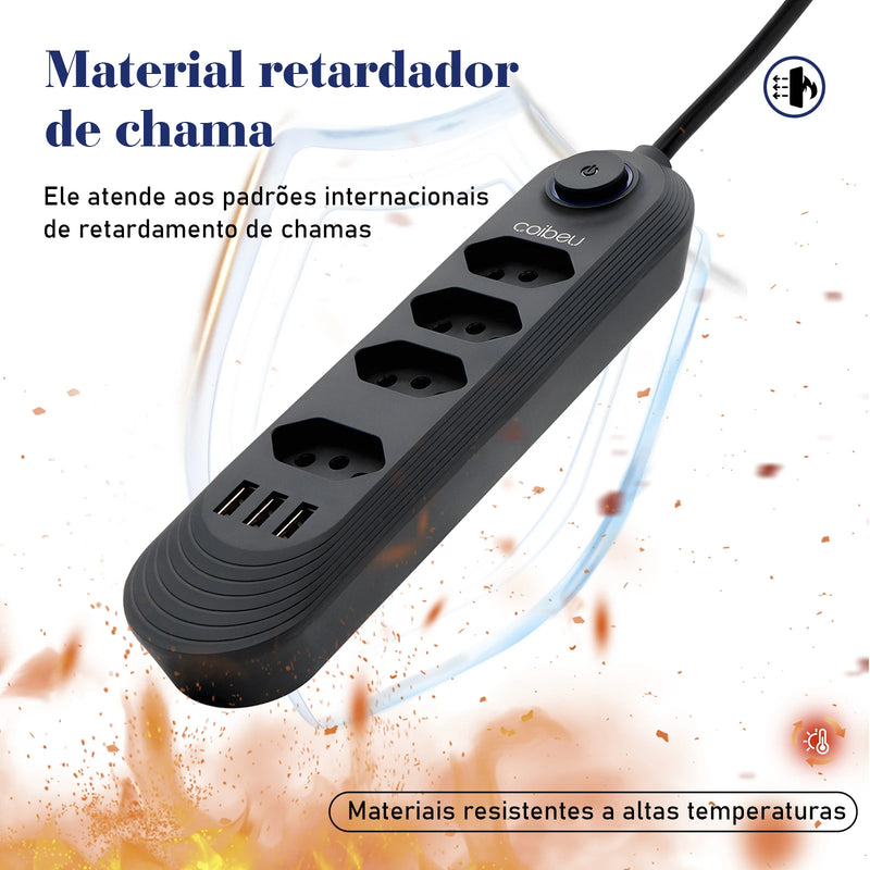 Tomada de extensão, filtro de linha, extensão de energia, soquete USB, plugue, plugue de água, filtro de linha do Brasil, 100-220 V, 10 A