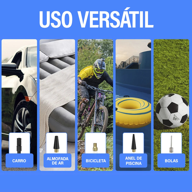 Mini bomba de ar RECARREGÁVEL portátil, compressor de ar sem fio, enche pneu com calibrador de pneu e luz de emergência LED