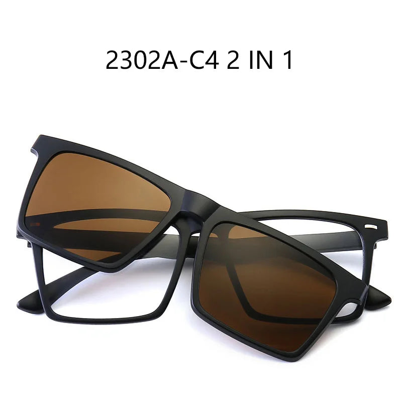 Óculos de sol polarizados magnéticos para miopia, UNISEX, com clipe, armação quadrada, 6 em 1, -0,5 a -10