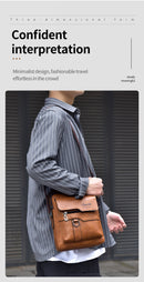 LINDA! EM COURO - Bolsa transversal masculina de COURO DE LUXO, de ombro, de negócios, grande capacidade, bolsa lateral tipo carteiro