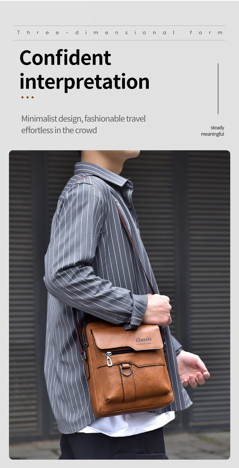 LINDA! EM COURO - Bolsa transversal masculina de COURO DE LUXO, de ombro, de negócios, grande capacidade, bolsa lateral tipo carteiro