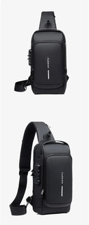 Bolsa de ombro masculina multifuncional antifurto com USB, transversal, transversal, para viagem, bolsa de peito, mochila mensageiro