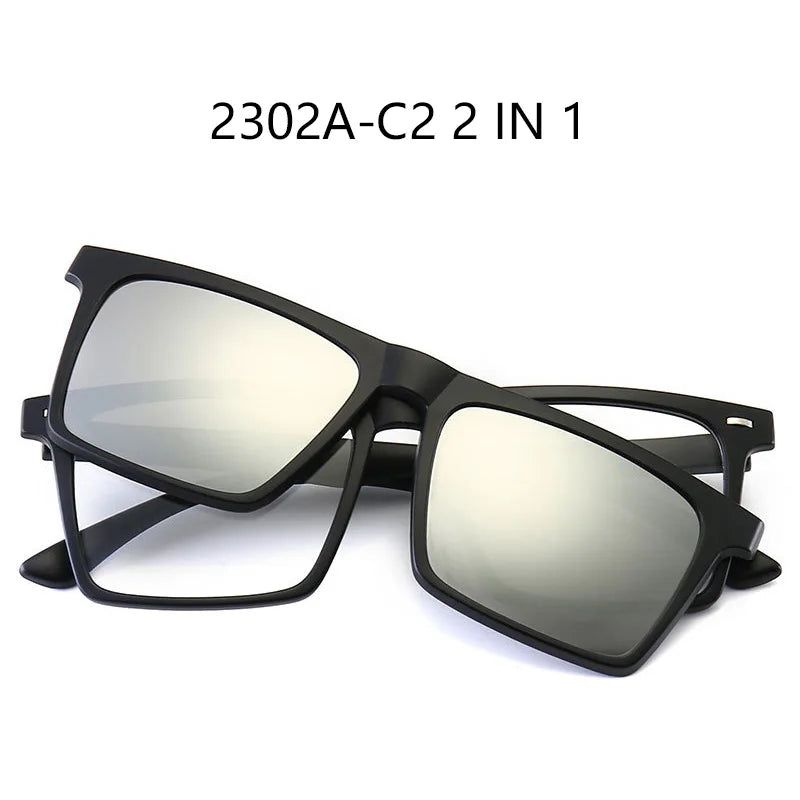 Óculos de sol polarizados magnéticos para miopia, UNISEX, com clipe, armação quadrada, 6 em 1, -0,5 a -10