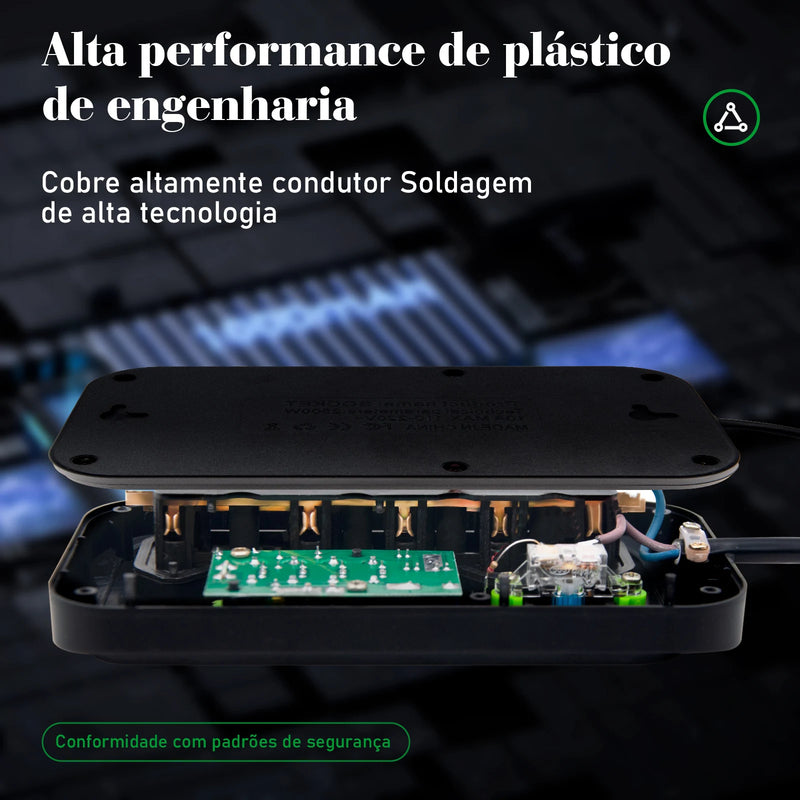 Tomada de extensão, filtro de linha, extensão de energia, soquete USB, plugue, plugue de água, filtro de linha do Brasil, 100-220 V, 10 A