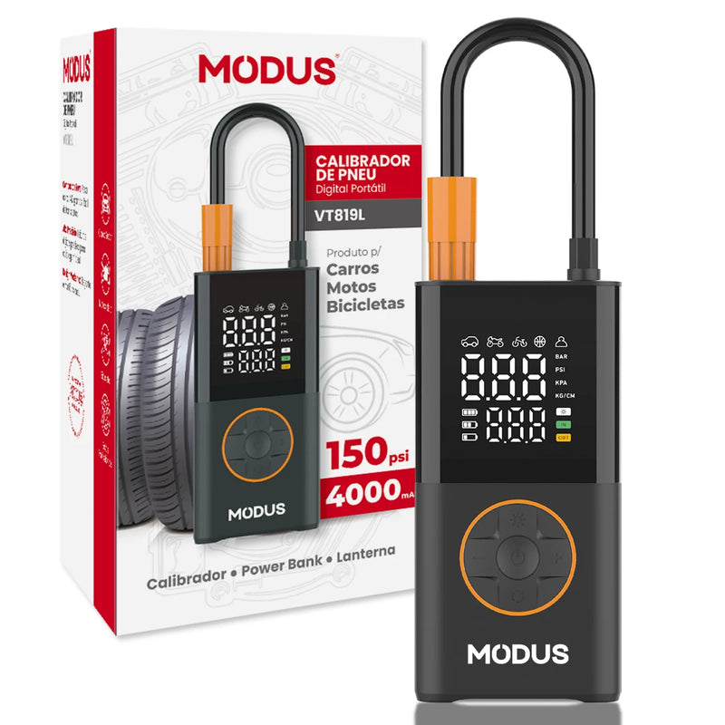 Mini bomba de ar RECARREGÁVEL portátil, compressor de ar sem fio, enche pneu com calibrador de pneu e luz de emergência LED